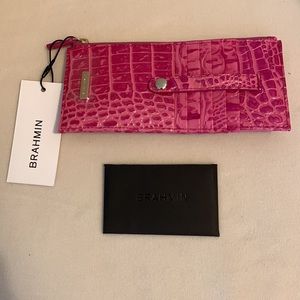 New Brahmin pink leather credit card wallet. NWT. Hibiscus Ombré Melbourne